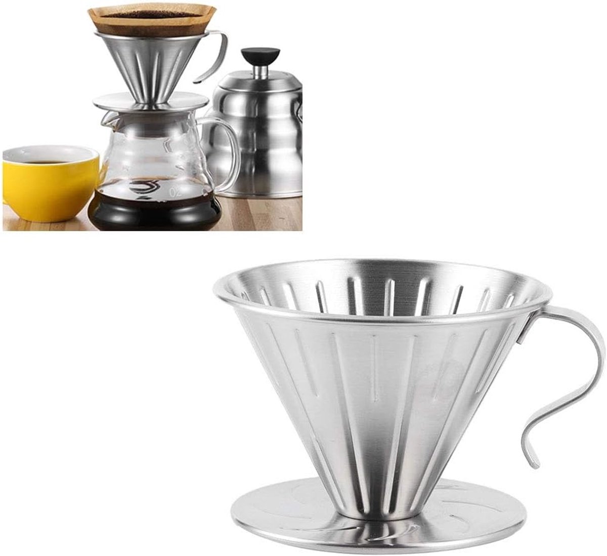 Pour Over Coffee Dripper - Stainless Steel Metal - Reusable - Cone Coffee Filter - Slow Brew Accessories for Home Cafe Restaurants - Image 1