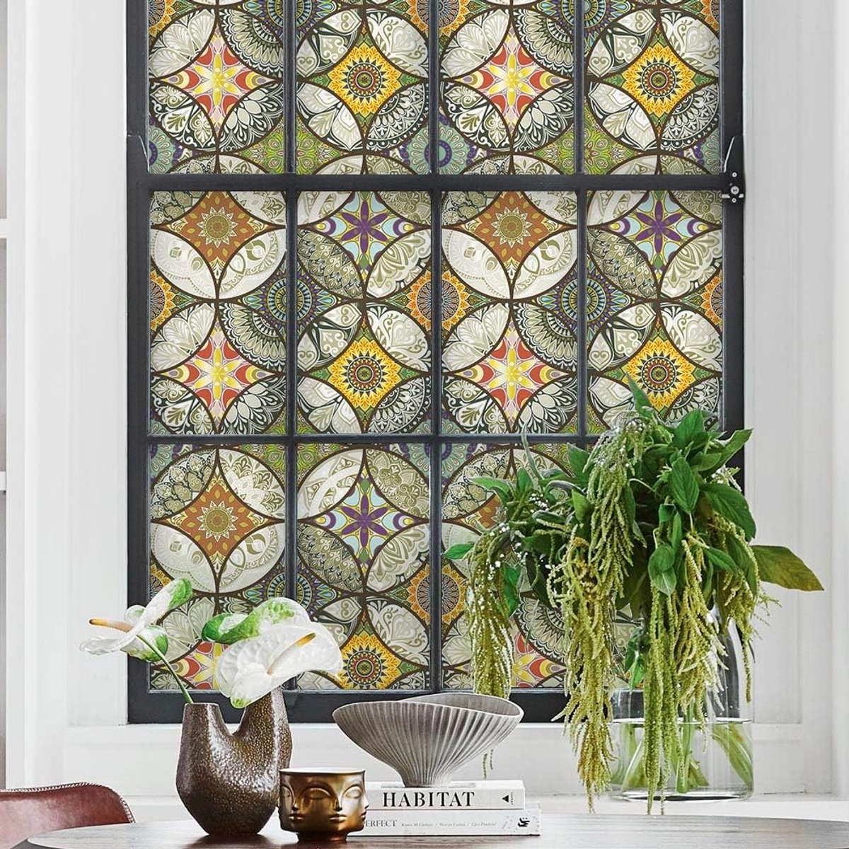 Dktie Decorative Window Film - Stained Glass Window Film - Decorative Film - Window Film - Privacy Screen Printing for Windows - Frosted Glass - Circle Pattern - Static - Adhesion - Window Film Window Privacy - Decorative Film - Simple Fix Window Film - 4 - Image 3