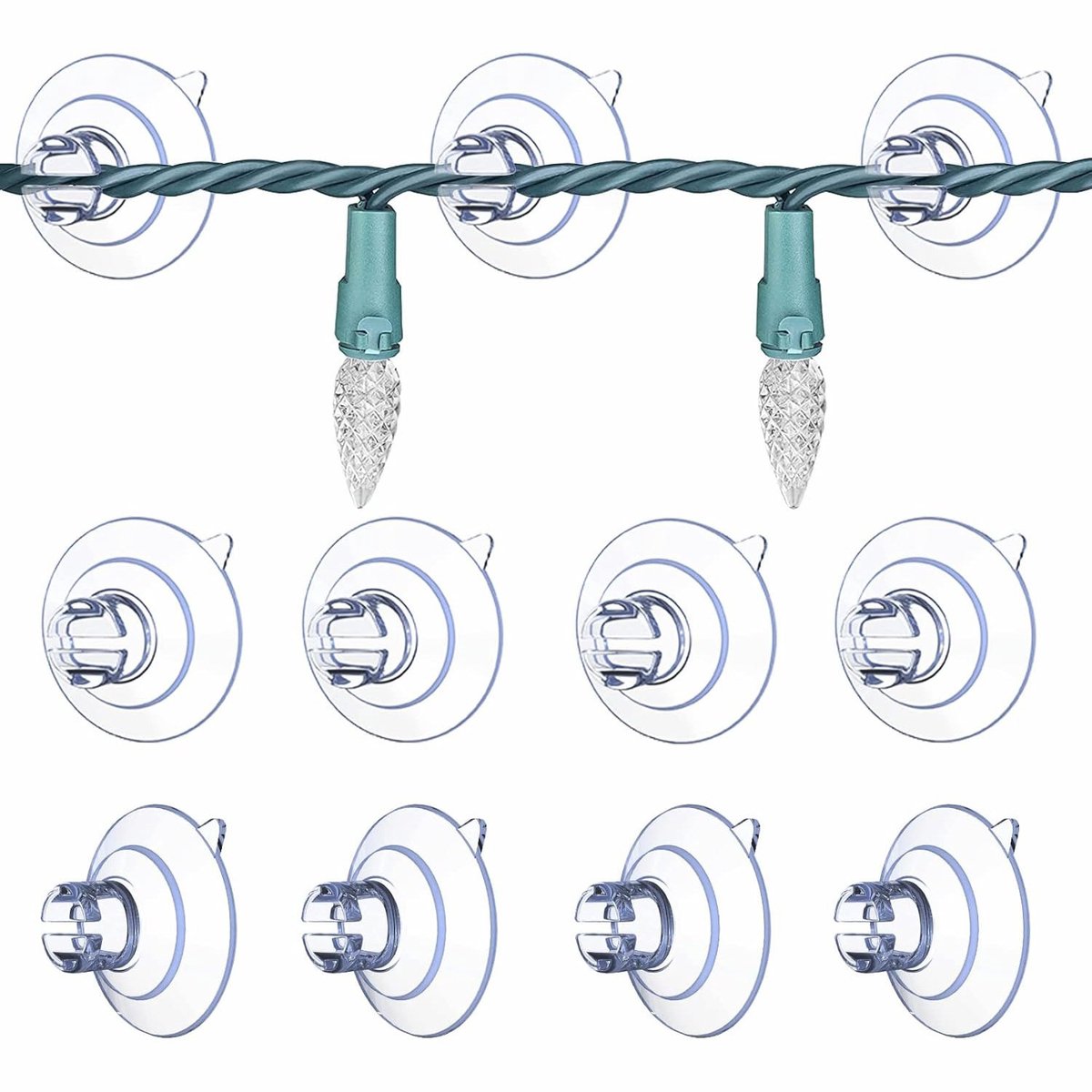 60 pieces - String Light Suction Cups - Suction Cup Hook - String Light Hanging Hooks - Suction Cups for String Lights - Suction Cup Holder for String Lights - Hooks - for party lighting, lighting and Christmas decorations - for windows and glass - transp - Image 1