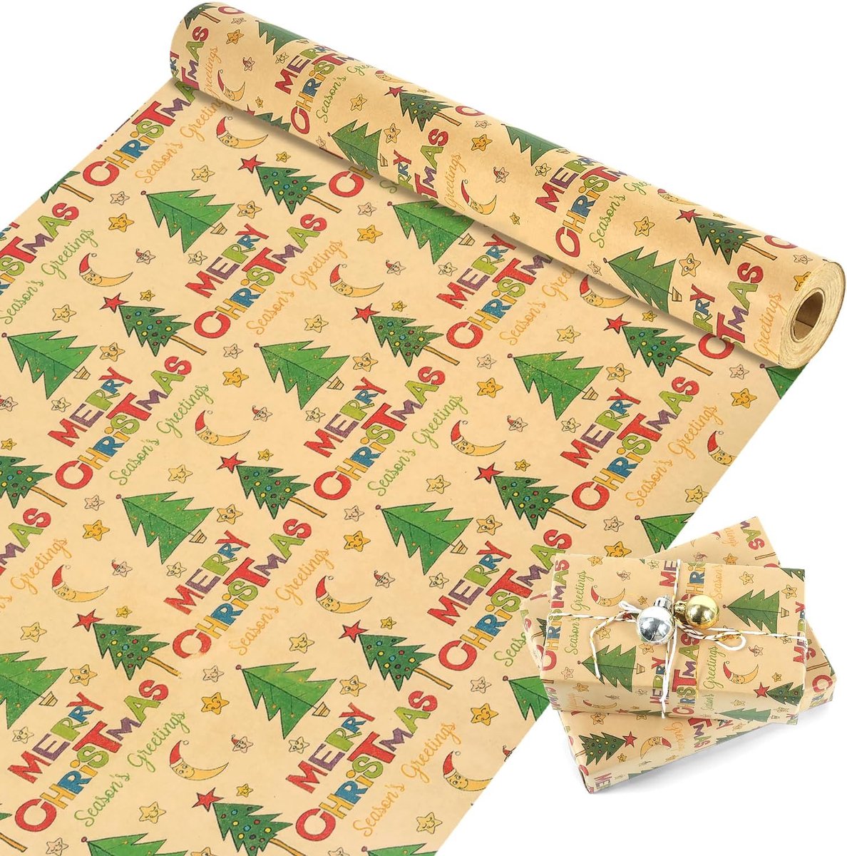 Wrapping paper - Christmas wrapping paper - Christmas gift paper - Wrapping paper with figures - 43 x 300cm - 1 Roll - Christmas paper wrapping paper for Christmas - Christmas paper wrapping paper for children - gift paper - Kraft gift paper - Christmas - - Image 1