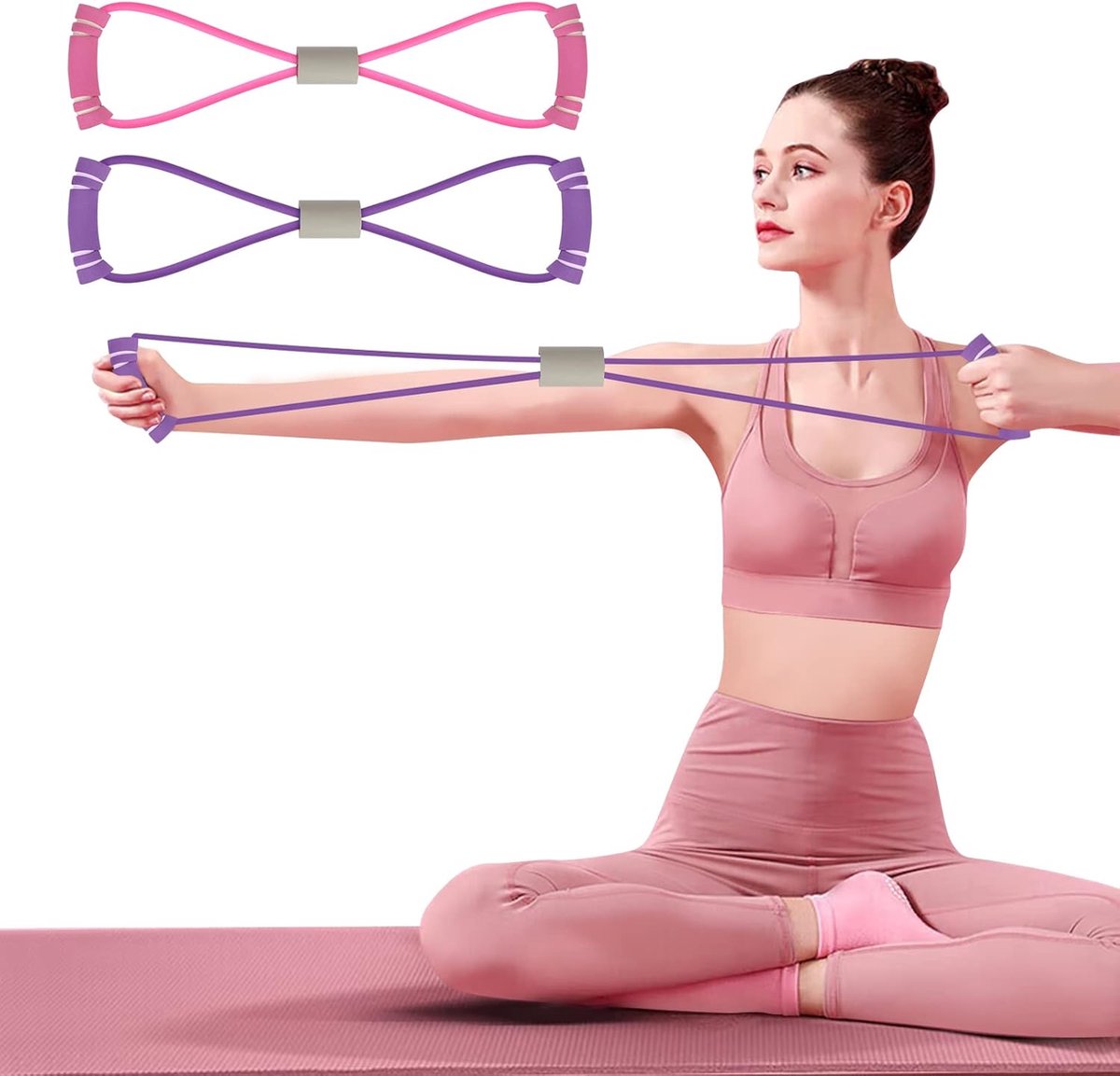 Fitness Elastic Bands - 2 Pieces - Figure 8 Resistance Bands - Resistance Power Band Tube - Fitness Bands - Yoga Resistance Band - Stretch Fitness Band - Resistance Cable - Pull Rope - Chest, Arm and Shoulder Stretch Bands - for Home Training, Strength Tr - Image 1