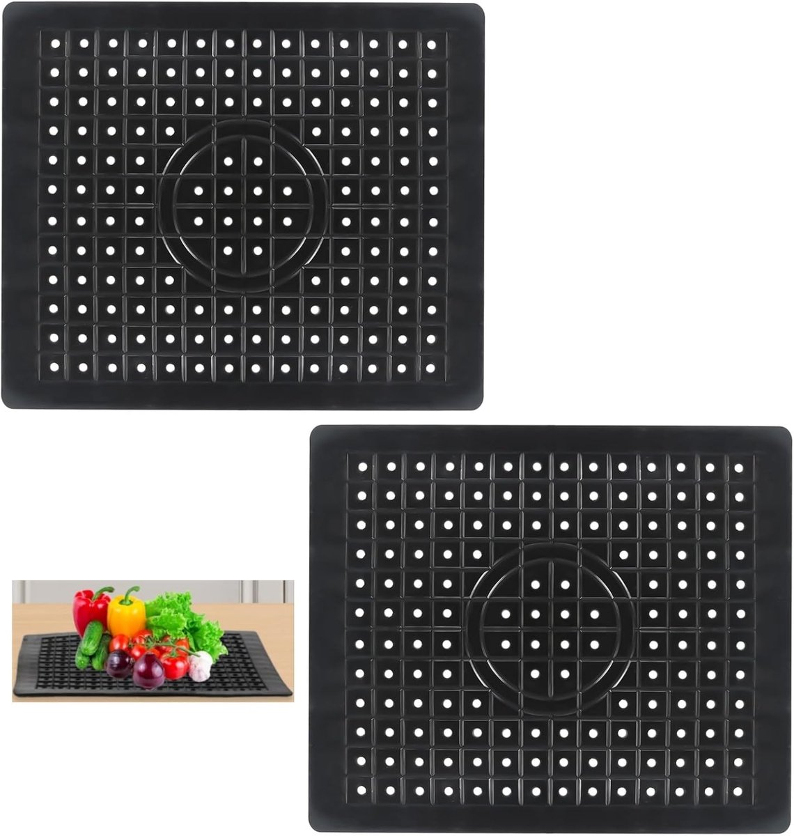 Two-piece sink mat - rubber sink mat - sink protector - sink mat - backsplash - sink protection - drain mat - under-sink kitchen mat - black - rectangular - 31.5 x 26 cm - Image 1