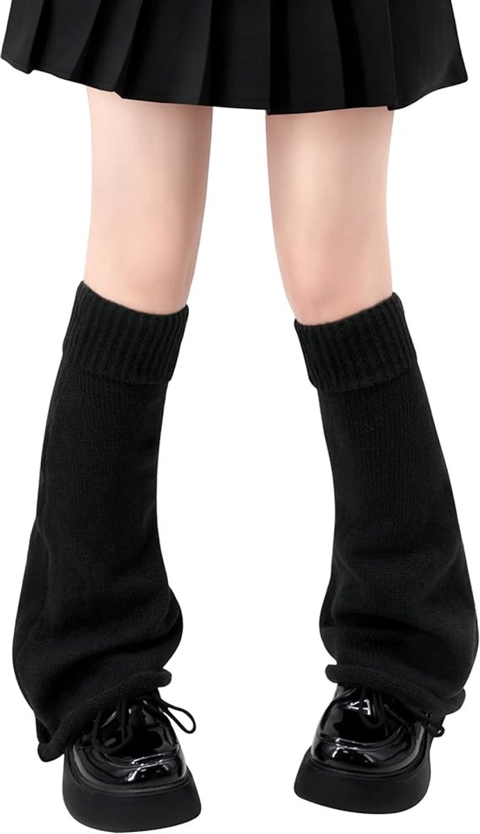 Leg warmers - 1 pair - Socks - Winter leg warmers - Warm leg warmers - Long socks - Calf socks - Knee socks - Stacked socks - Autumn and winter socks - knitted socks - retro accessories - black - Image 1
