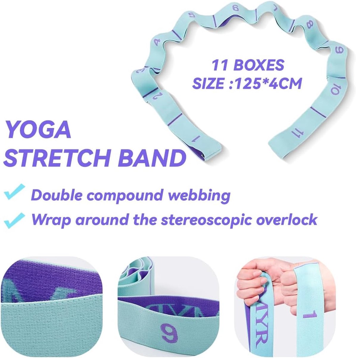 125*4 cm - Yoga resistance band - Yoga stretch band - Yoga exercise band - Stretch band - with 11 rings - Resistance band - for training, pilates, dance and fitness - blue purple - Image 5