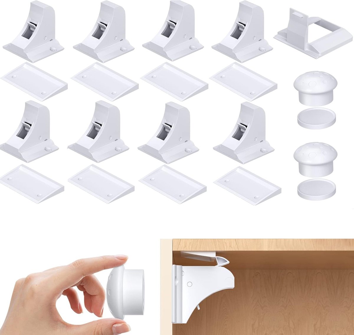 Child Locks for Cabinets - 8 Child Locks + 2 Keys - Cabinet Security for Children - Magnetic Child Lock - Invisible Child Lock - Magnetic Child Lock - Safety Lock for Cabinets - Baby Security - baby lock - child locks - White - Image 1