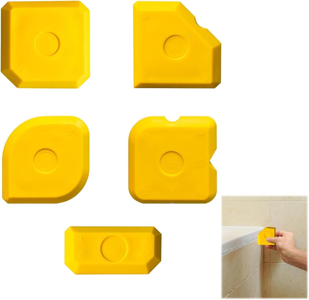 5 pieces - Seam tools - Silicone seam tools - Silicone sealant tool - Silicone tool set - Caulking spatula set - silicone joint spatula - joint removers - caulking tool - for smoothing silicone and acrylic joints - yellow - Image 1