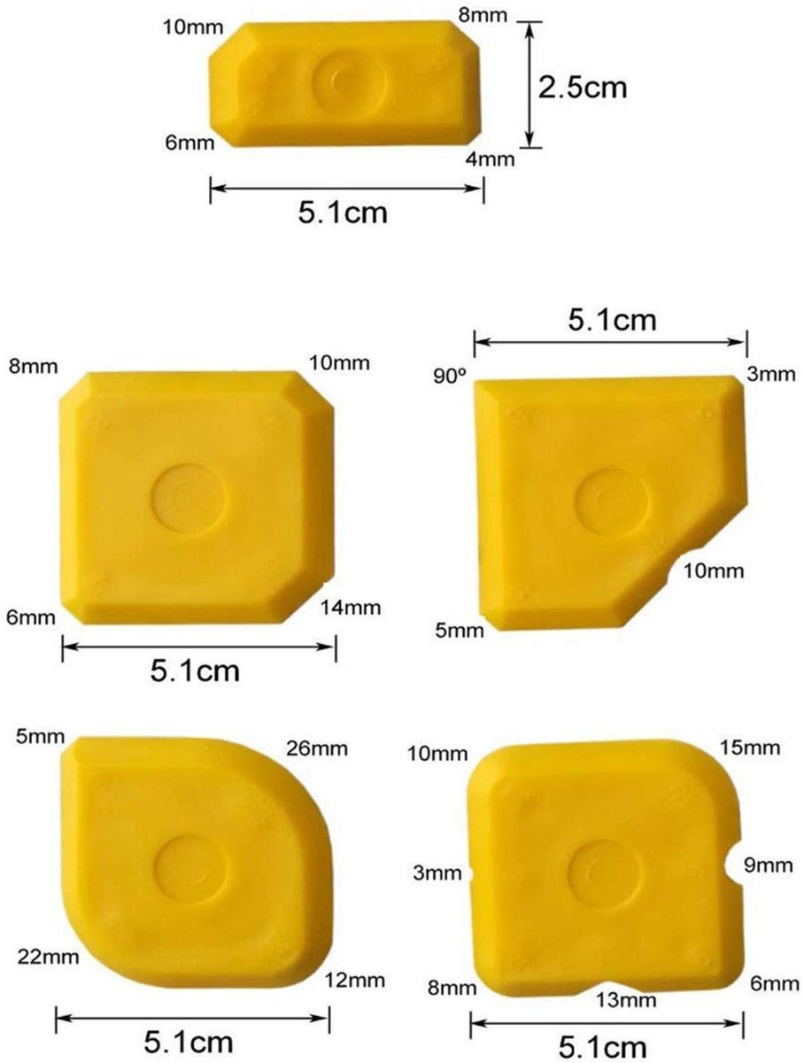 5 pieces - Seam tools - Silicone seam tools - Silicone sealant tool - Silicone tool set - Caulking spatula set - silicone joint spatula - joint removers - caulking tool - for smoothing silicone and acrylic joints - yellow - Image 2