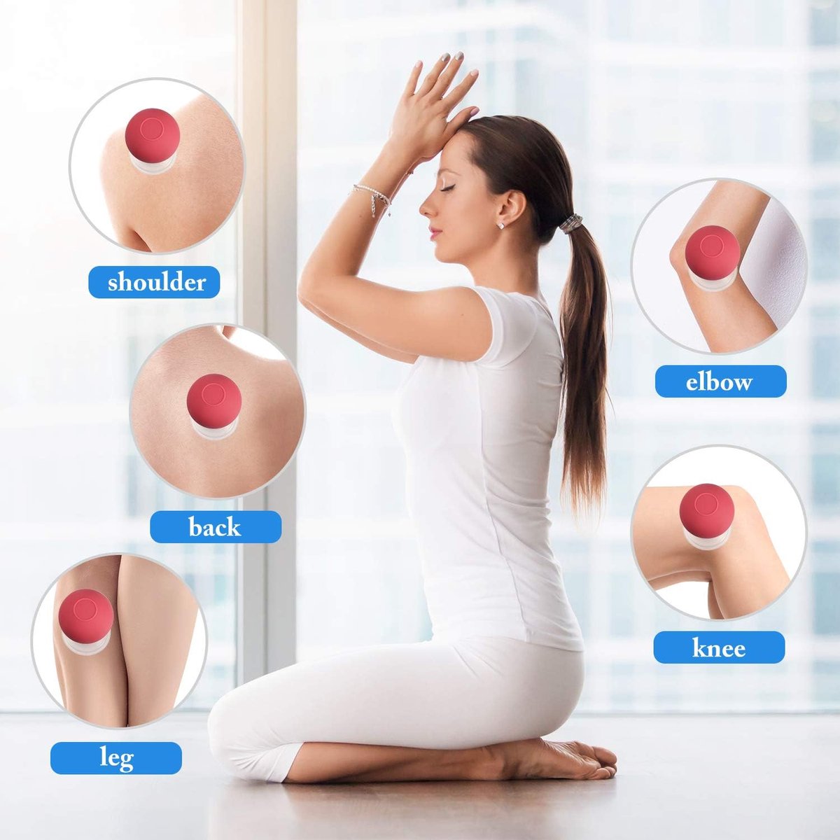 4-Piece Cupping Set - Silicone Face Cups - Cellulite Cups - Glass Facial Cupping Set - Facial Cupping - Vacuum Massage Therapy - Face Cupping - Massage Cups - cups for body, face, leg, arm, back, shoulder, muscle and joint pain - Red - Image 2