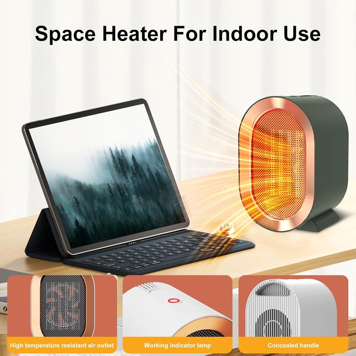 Electric Heater - Indoor Electric Heating - Fan Heater - 800W/1200W - Heater - Socket - Ceramic Heater - Portable Indoor Heaters - With Adjustable, Overheating Protection, Shut-off Upon Discharge - White - Image 2