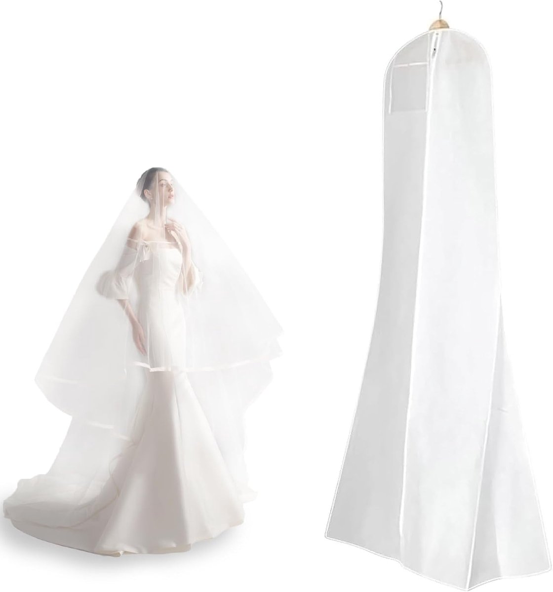 Dustproof wedding dress cover - 183*60 cm - Garment cover - Dust cover for evening dresses - Dust cover for wedding dress - Dust cover for dress - wedding dress storage bag - dustproof garment bag - garment bag - with zipper - for wedding dresses, evening - Image 1