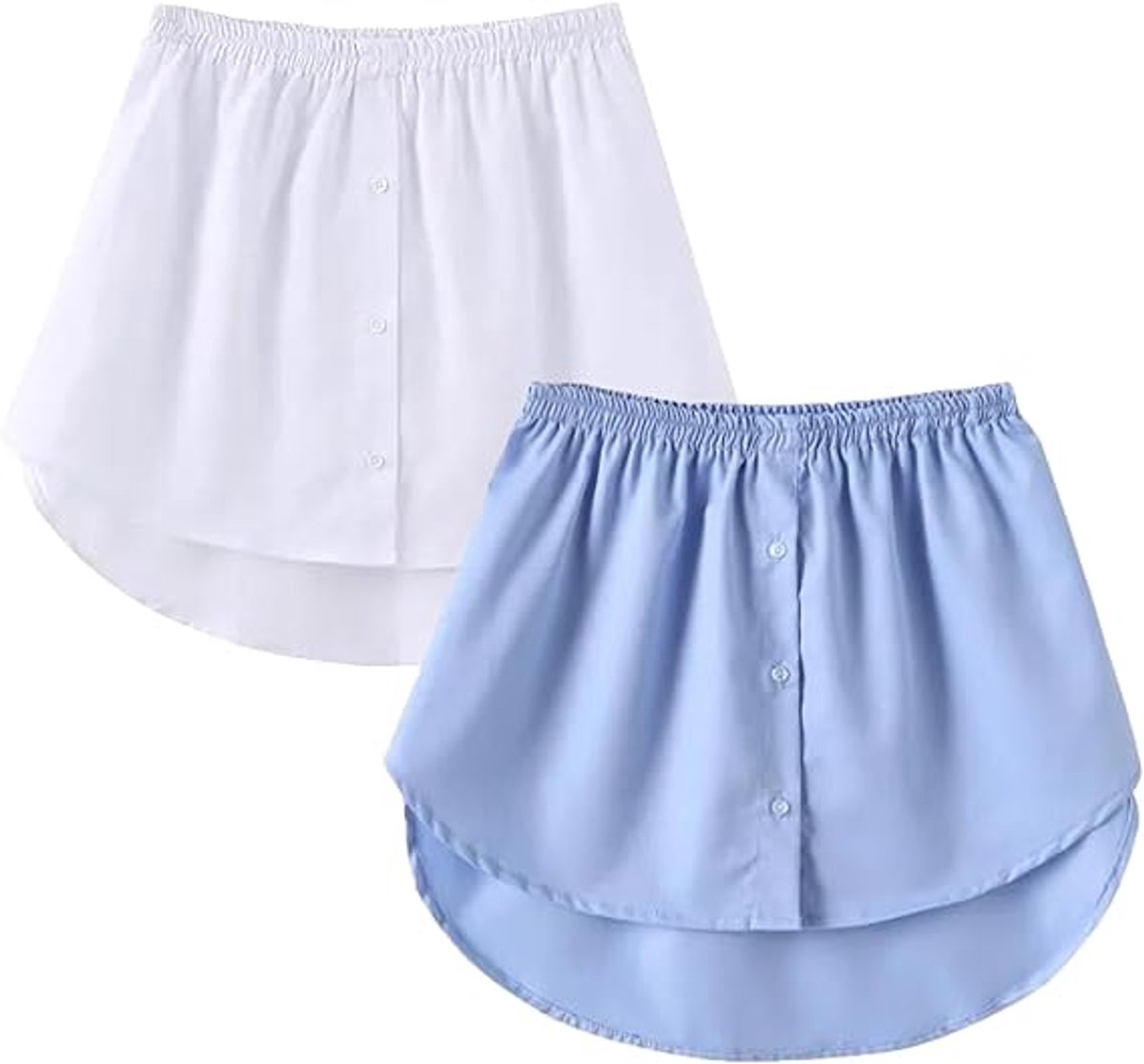 2-Piece Mini Adjustable Shirt Extender Removable Layering Half Length Underskirt with Buttons - False Hem - Fake Skirt Hem - Women's - White/Blue - Image 1