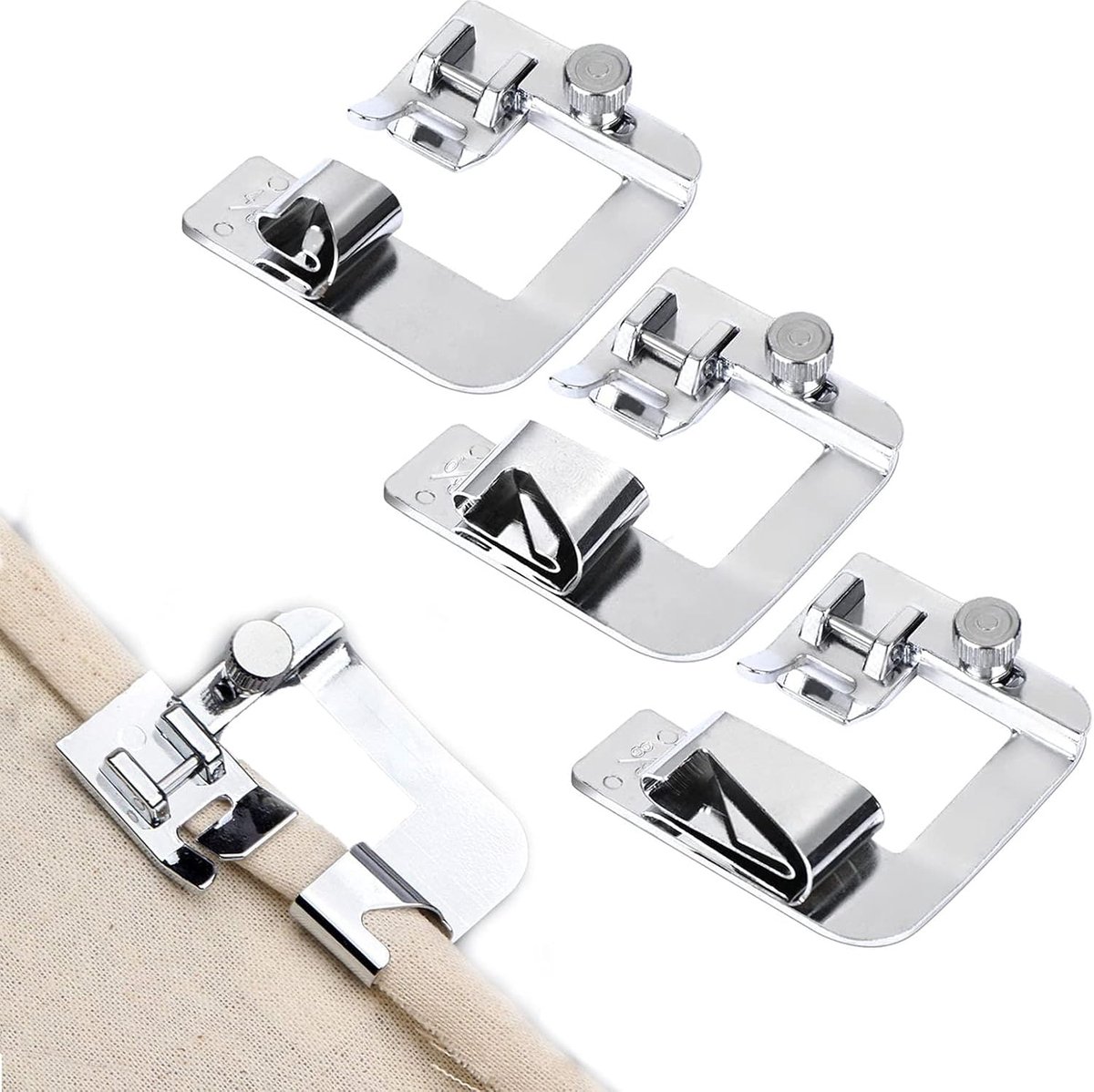 Sewing machine feet - Hem Presser Foot - 3 Sizes - Sewing Machine Hemming Foot Kit - universal presser feet - Presser feet - sewing machine accessories - Rolled hem presser foot for most sewing machines with low spindle adapter (4/8, 6/8, 8/8 inch) - Image 1
