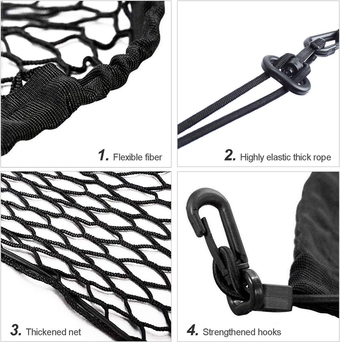 Elastic Trunk Net - 110 × 60 CM - Trunk Net with 4 Hooks - Car Trunk Cargo Organizer Net - Car Organizer - Car Trunk Net - Luggage Net - Universal Car Luggage Net - Luggage Net - Trunk Net - For Most Cars - Black - Image 5