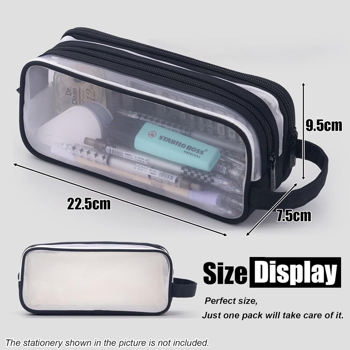 Transparent pencil case - transparent black - teen pencil case - large case for school and office - adult pencil case - Image 4