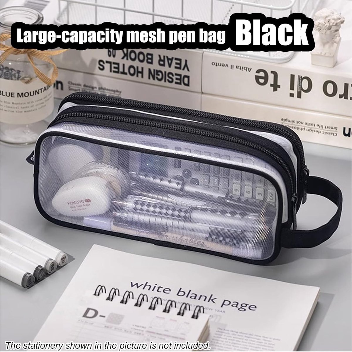 Transparent pencil case - transparent black - teen pencil case - large case for school and office - adult pencil case - Image 5