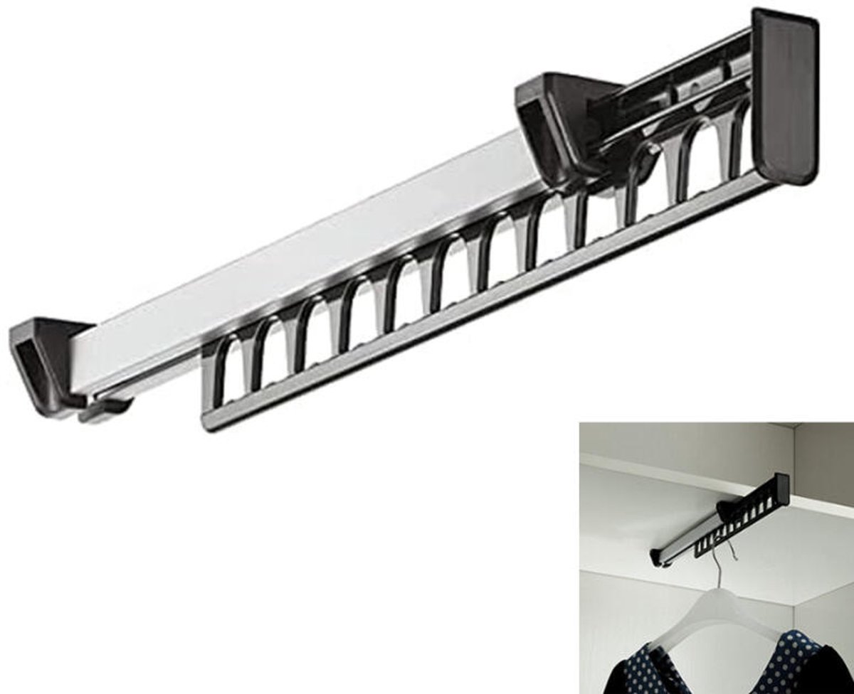 Extendable Clothes Rail - Adjustable Clothes Rail - Telescopic Extendable Clothes Rack - Extendable Clothes Rail - Adjustable Clothes Rail - Clothes Hanger - Metal Wardrobe Rail - Wardrobe Rack - extendable clothes rail - 315*42*50 mm - black - Image 1