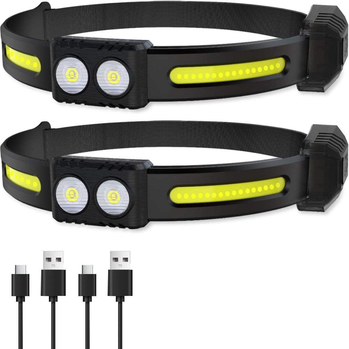 2x LED headlamp - Rechargeable LED Headlamp - head light - rechargeable headlamp - Work light - War emergency kit - for adults running, camping, safety helmet - Image 1