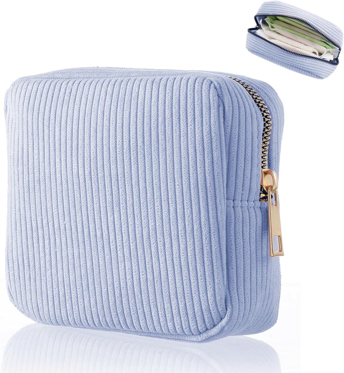 Toiletry Bag - Sanitary Pad Makeup Bag - Sanitary Pad Pouches - Menstrual Bags - Menstrual Pouches - Waterproof Zipper - Tampon Pouches - Napkin Pouches - Cosmetic Bag - Storage Bag - Makeup Bag - For Sanitary Pads, Tampons, Menstrual Cup - Blue - Image 1