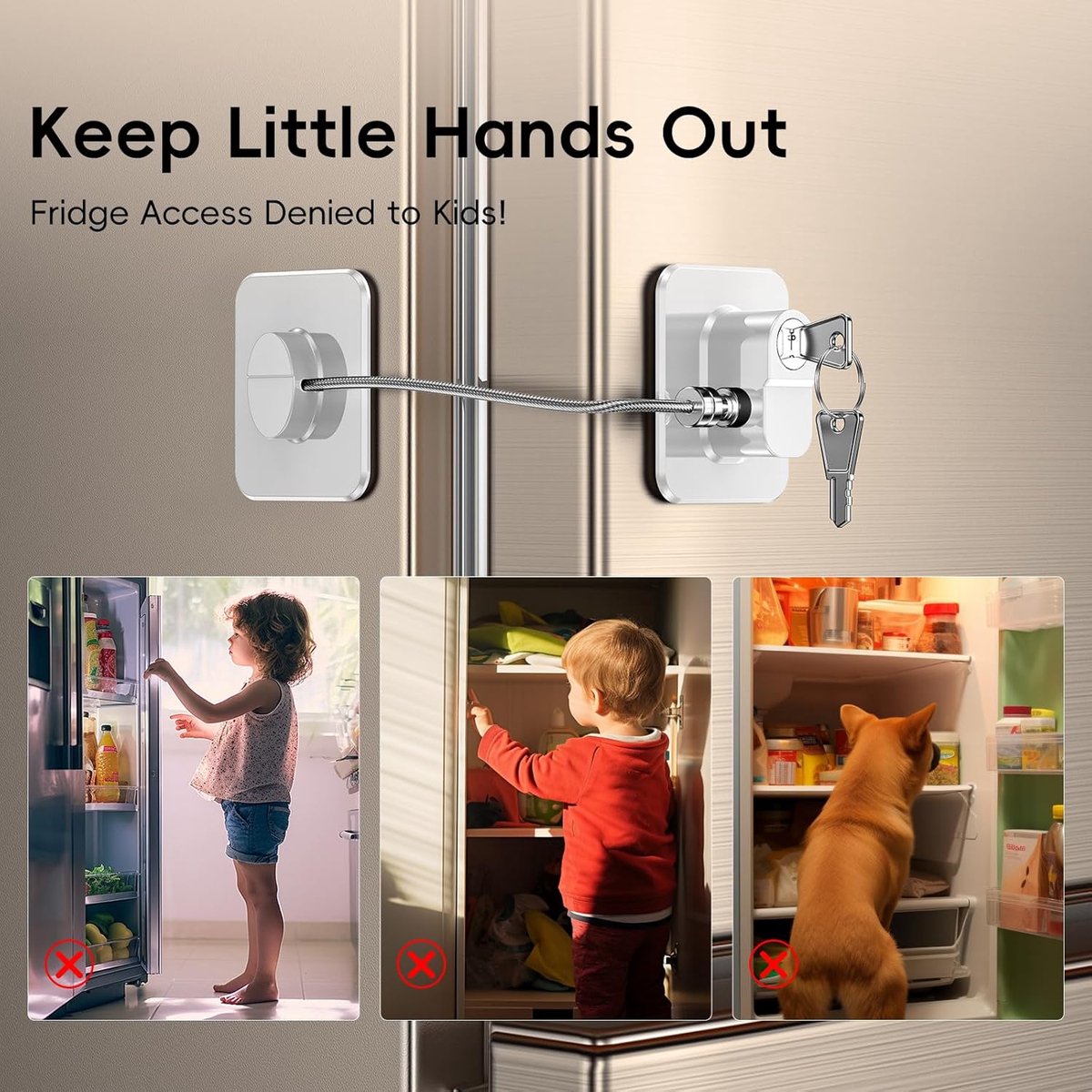 2-Pack Refrigerator Locks - with Keys - for Children, Toddlers, and Adults - Self-Adhesive Refrigerator Lock - for Refrigerator, Cabinets & Drawers, Oven, Windows - Child Safety - White - Image 4