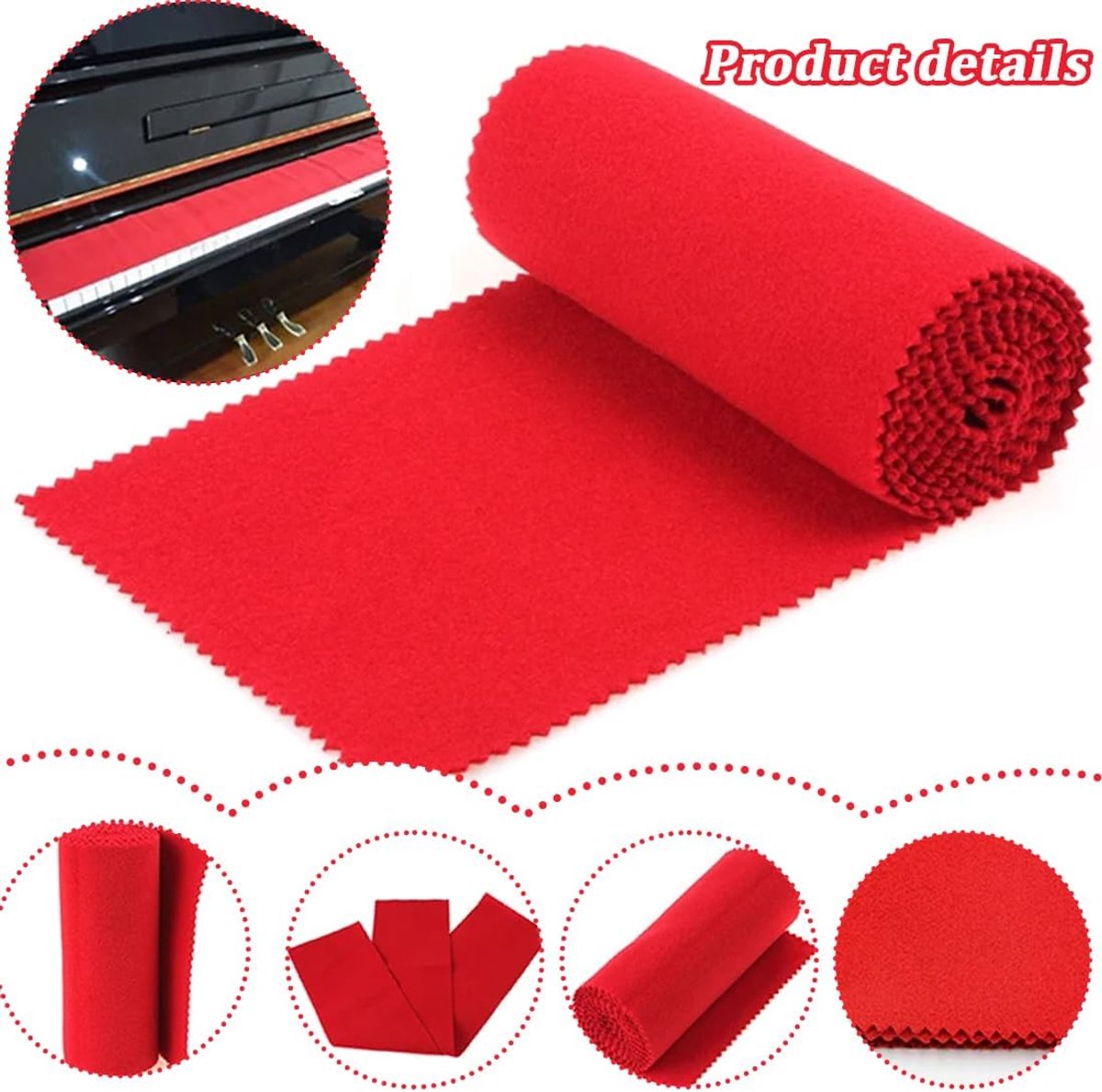 Piano Keyboard Dust Cover - Keyboard Protective Cover - Piano Dust Cover - Suitable for 88 Keys - Universal - Piano Protector - for Digital Electric Piano - for Electronic Keyboard, Digital Piano - Red - Image 2