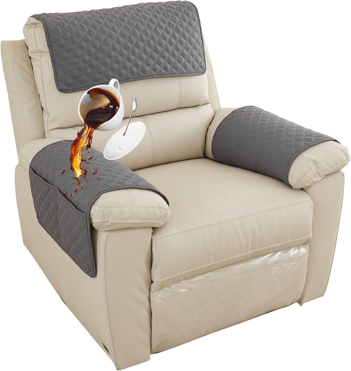 Sofa Cover - 3-Piece Set - Sofa Armrest Cover - Cushion Armrest Pad - Armchair Cover with Pockets - Sofa Protectors - Removable Headrest Cover - Sofa Remote Control Storage Bag - Non-Slip Furniture Protector - Image 1
