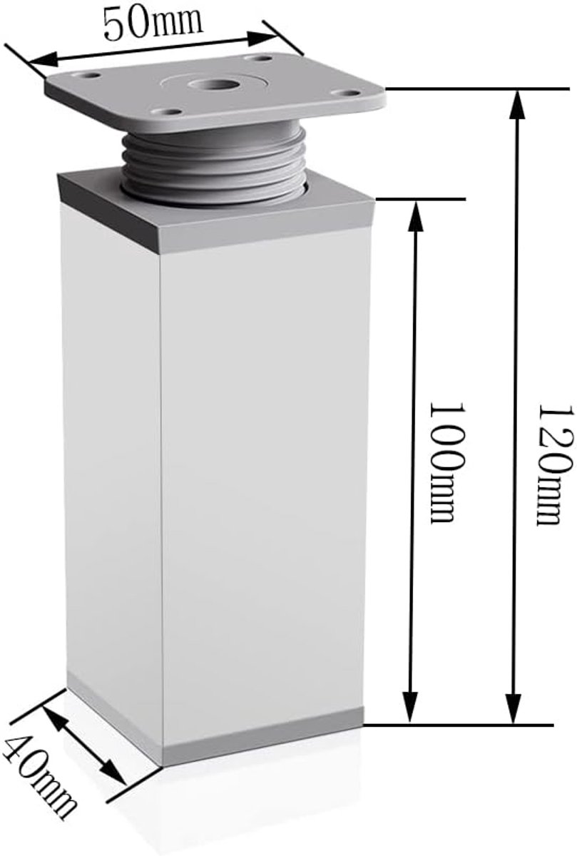 4 pieces - Furniture legs - 10 cm - Adjustable furniture feet - Adjustable table legs - sofa feet - bed feet - table legs - cabinet feet - cabinet leg - aluminum alloy table legs - for kitchen bench, sofas, coffee tables, furniture, cabinet and bed - whit - Image 5
