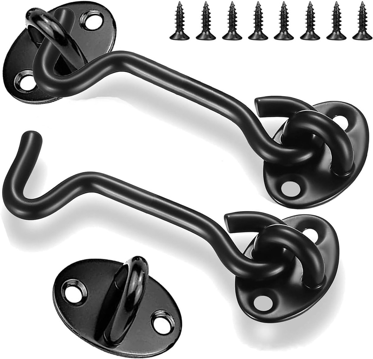 pieces - Wind hook - 3 inch - Wind hooks - Door hinges - Door bolt - Hinge - barn door hook - hook and eye bolt - cabin hooks and eye bolt - swivel window hook - door hooks - lock - for sliding door, bedroom, bathroom - 75*39 mm - black - Image 1