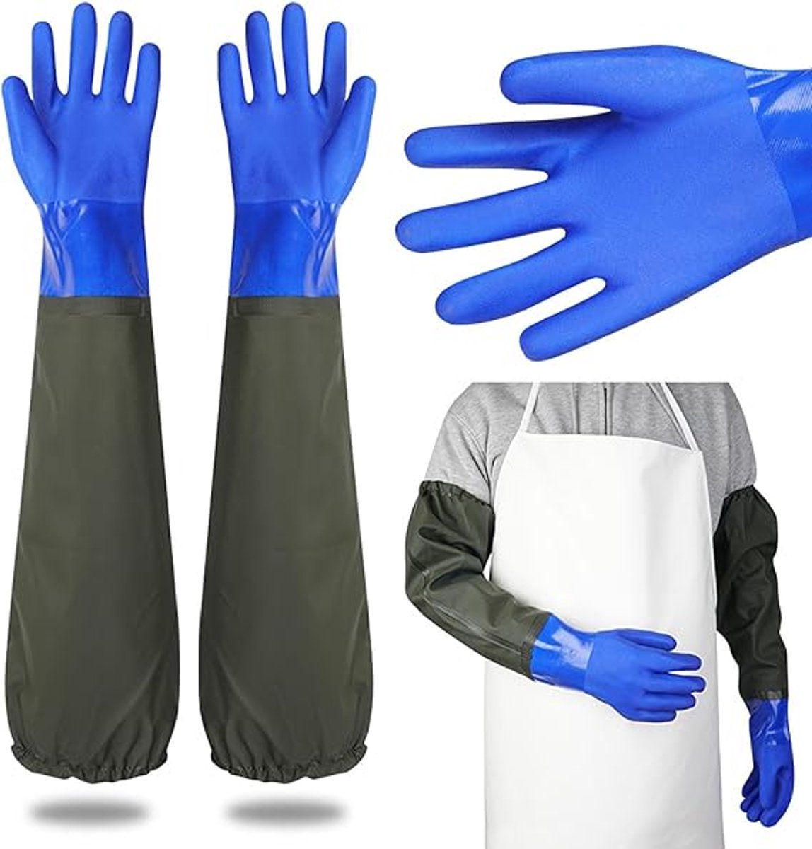 Long rubber gloves - Gloves - Waterproof gloves - Pond gloves - Car wash gloves - Clothing gloves - Care gloves - Waterproof/oil-resistant/acid- and alkali-resistant - waterproof PVC - 70 cm - blue - Image 1