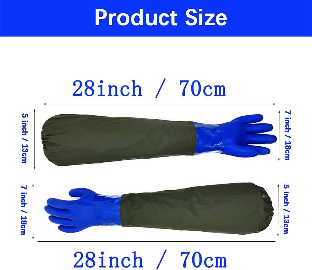 Long rubber gloves - Gloves - Waterproof gloves - Pond gloves - Car wash gloves - Clothing gloves - Care gloves - Waterproof/oil-resistant/acid- and alkali-resistant - waterproof PVC - 70 cm - blue - Image 5