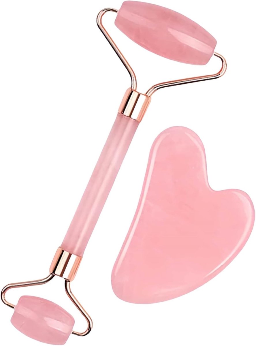 Rose Quartz Jade Roller & Gua Sha Stone - Facial Roller & Gua Sha Set - Natural Jade Roller - Facial Roller - Jade Roller - Facial Massage - for Lymphatic Drainage, Anti-Aging, Wrinkle Reduction, Anti-Puffiness & Radiant Skin - Image 1