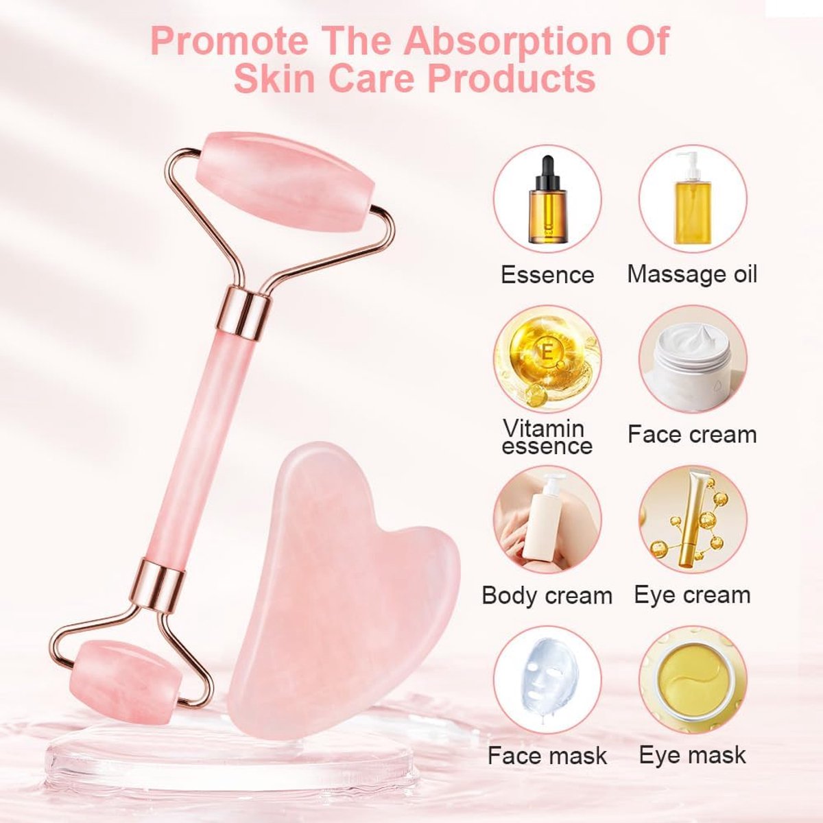 Rose Quartz Jade Roller & Gua Sha Stone - Facial Roller & Gua Sha Set - Natural Jade Roller - Facial Roller - Jade Roller - Facial Massage - for Lymphatic Drainage, Anti-Aging, Wrinkle Reduction, Anti-Puffiness & Radiant Skin - Image 5