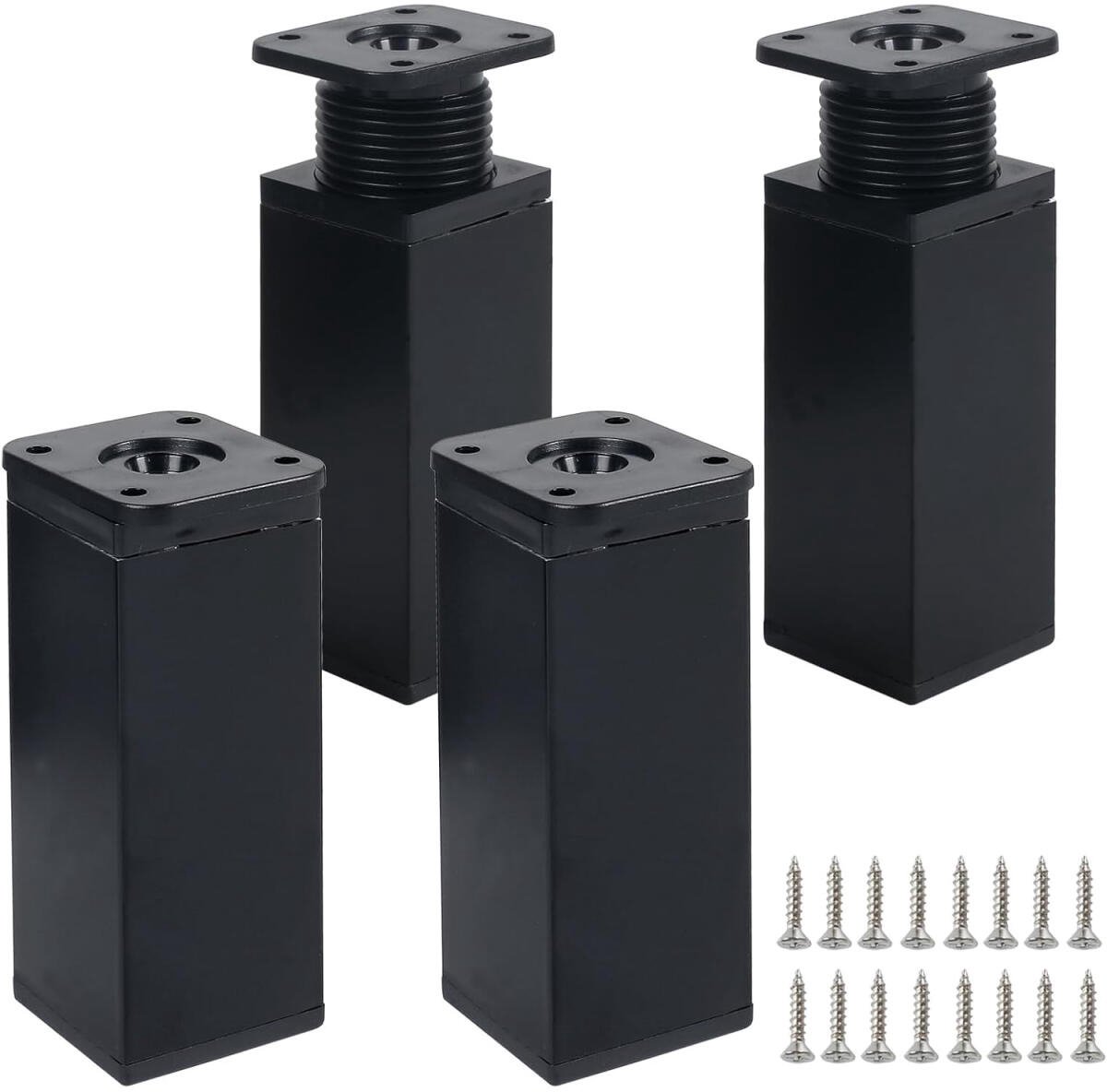 pieces - Furniture legs - 10 cm - Adjustable furniture feet - Adjustable table legs - sofa feet - bed feet - table legs - cabinet feet - cabinet leg - aluminum alloy table legs - for kitchen bench, sofas, coffee tables, furniture, cabinet and bed - black - Image 1