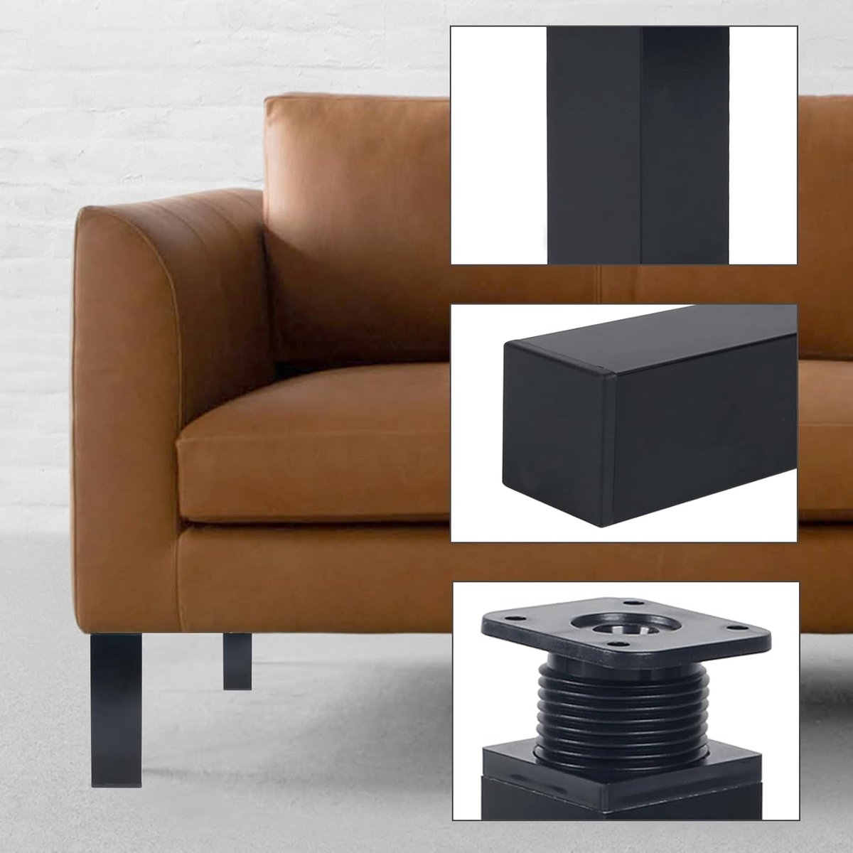 pieces - Furniture legs - 10 cm - Adjustable furniture feet - Adjustable table legs - sofa feet - bed feet - table legs - cabinet feet - cabinet leg - aluminum alloy table legs - for kitchen bench, sofas, coffee tables, furniture, cabinet and bed - black - Image 4