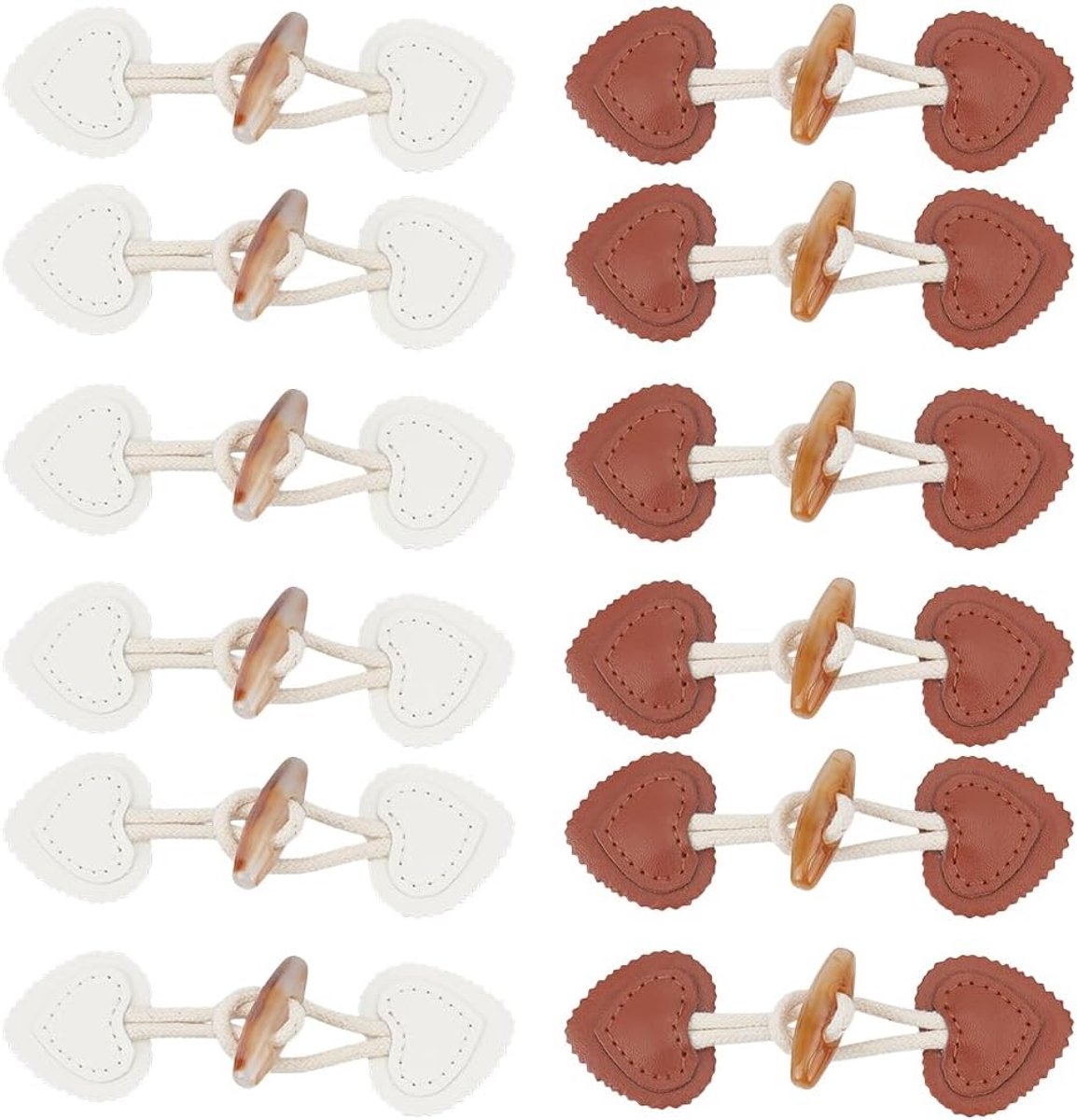 12 pieces - Leather Toggle Buttons - PU leather sew-on fasteners - Horn buttons for trench coats - sew-on fasteners - with resin buttons - leather fastening buttons - toggle buttons - for coats, sweaters, knitwear, jackets, DIY accessories - white, brown - Image 1