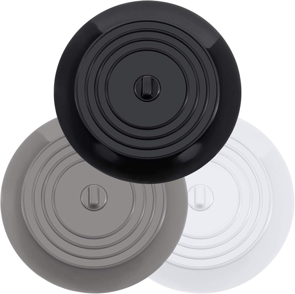 Drain Stopper - 3 Pieces - 15 cm Diameter - White, Grey and Black - Drain Plug - Universal Sink Stopper - Silicone - Bath Stopper - Anti-Clog - For Sink Washbasin Bath Shower Tray Kitchen Washbasin Bathtub Countertop - Image 1