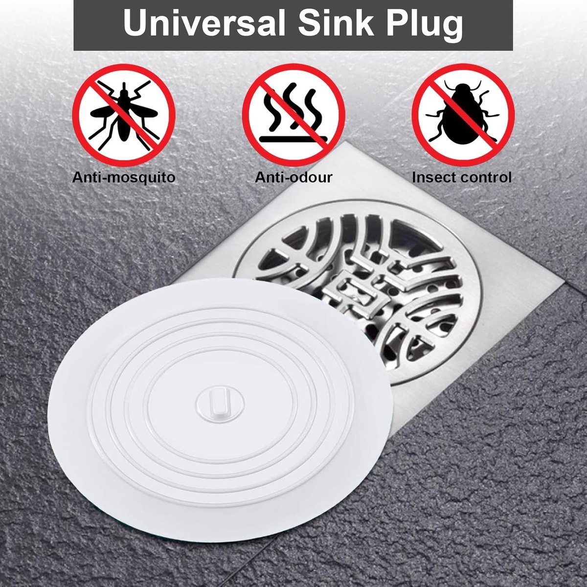 Drain Stopper - 3 Pieces - 15 cm Diameter - White, Grey and Black - Drain Plug - Universal Sink Stopper - Silicone - Bath Stopper - Anti-Clog - For Sink Washbasin Bath Shower Tray Kitchen Washbasin Bathtub Countertop - Image 3