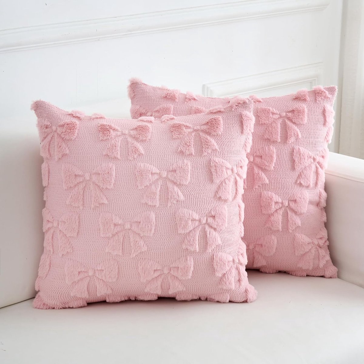 pieces - Pillowcase - Cushion covers - Cushion covers with bow - Decorative pillowcases - Room Decoration - Home Decoration - for the living room, bedroom and sofa - 45*45 cm - pink - (NO cushion core) - Image 1