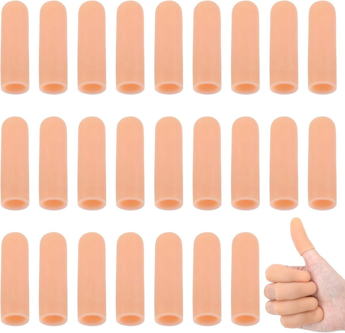 30 Pieces Finger Protectors - Gel Finger Pads - Fingertip Protectors - Finger Covers - Silicone Finger Covers - Finger Protector - Reusable - Cut-Resistant - Fingertip Bandages for Embroidering, Cutting, Cracking Hands, Protecting Calluses - Beige - Image 1