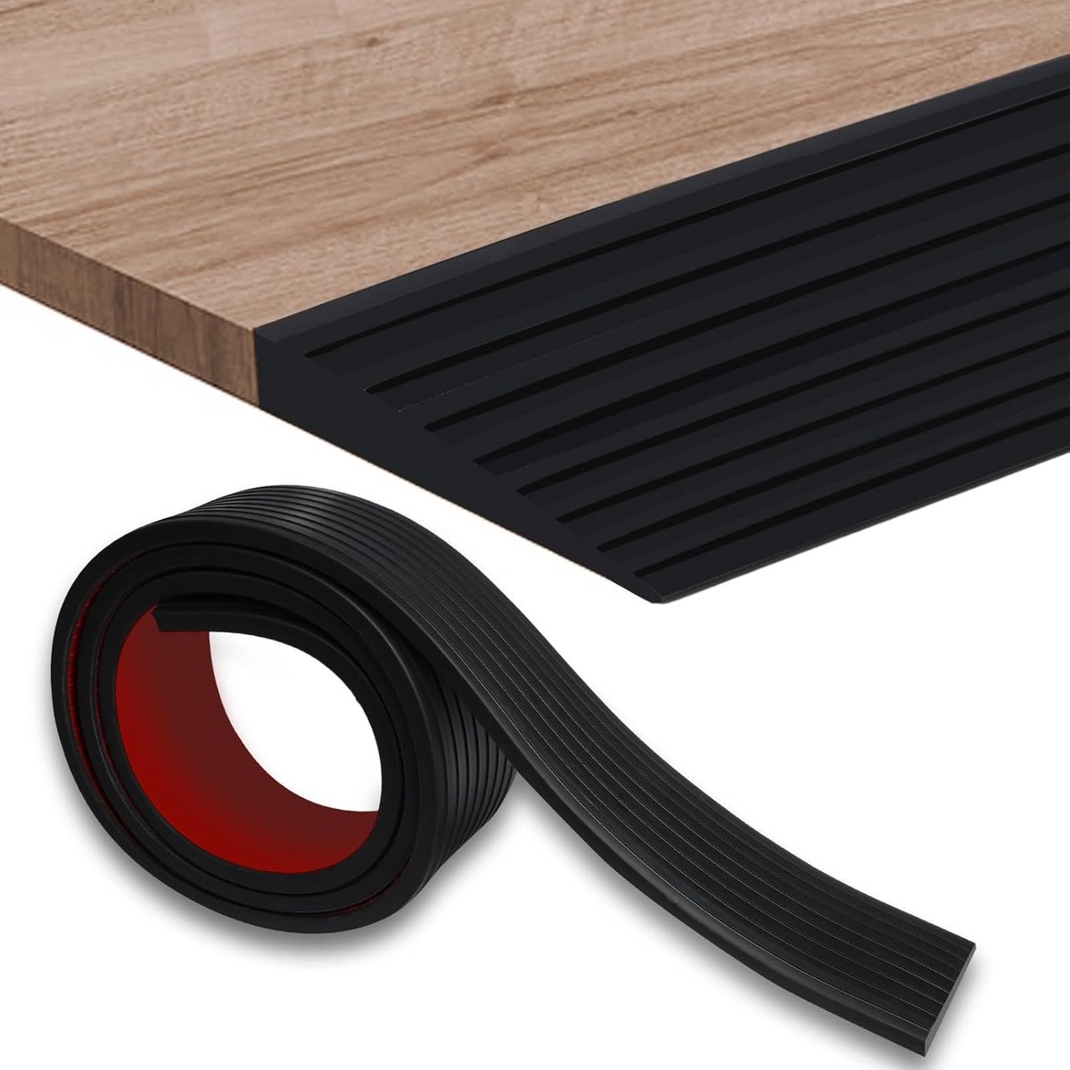 Threshold ramp - 1 m*10mm*50mm - Rubber threshold aid - Threshold ramps - Drive-up ramp - Threshold ramps for doors - Loading ramp - Threshold plate - Anti-slip - self-adhesive rubber threshold ramp - for wheelchairs, strollers and scooters - black - Image 1