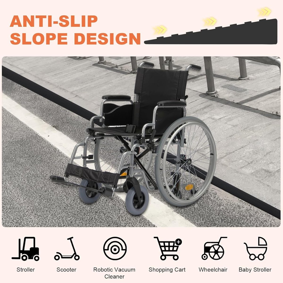 Threshold ramp - 1 m*10mm*50mm - Rubber threshold aid - Threshold ramps - Drive-up ramp - Threshold ramps for doors - Loading ramp - Threshold plate - Anti-slip - self-adhesive rubber threshold ramp - for wheelchairs, strollers and scooters - black - Image 2