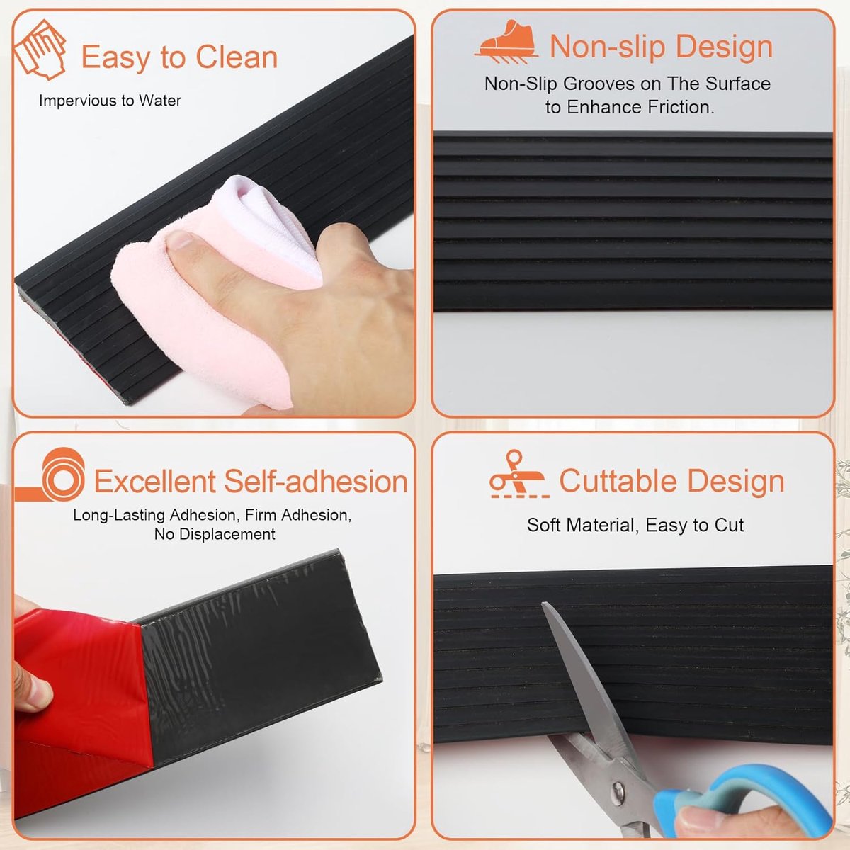 Threshold ramp - 1 m*10mm*50mm - Rubber threshold aid - Threshold ramps - Drive-up ramp - Threshold ramps for doors - Loading ramp - Threshold plate - Anti-slip - self-adhesive rubber threshold ramp - for wheelchairs, strollers and scooters - black - Image 5