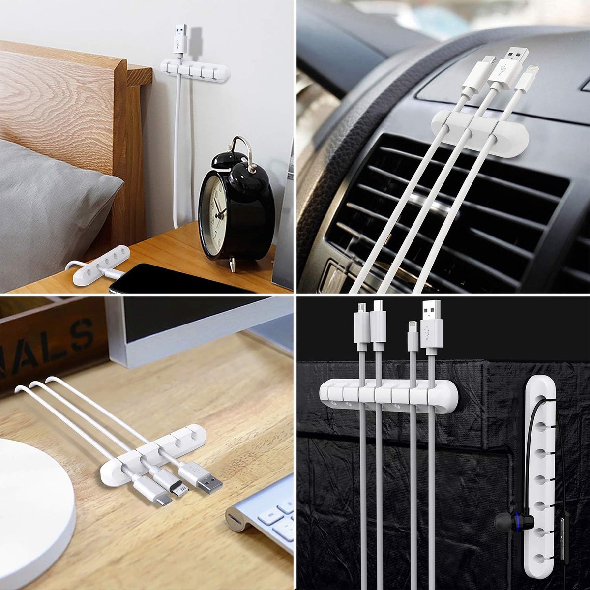 3 pieces - Cable holder - Cable clamp holder - cable management system - cable organizer - cable clip - desk organizer - cable tray - for cables, power cords, USB charging cables, chargers, audio cables - 3, 5, 7-hole - white - Image 3