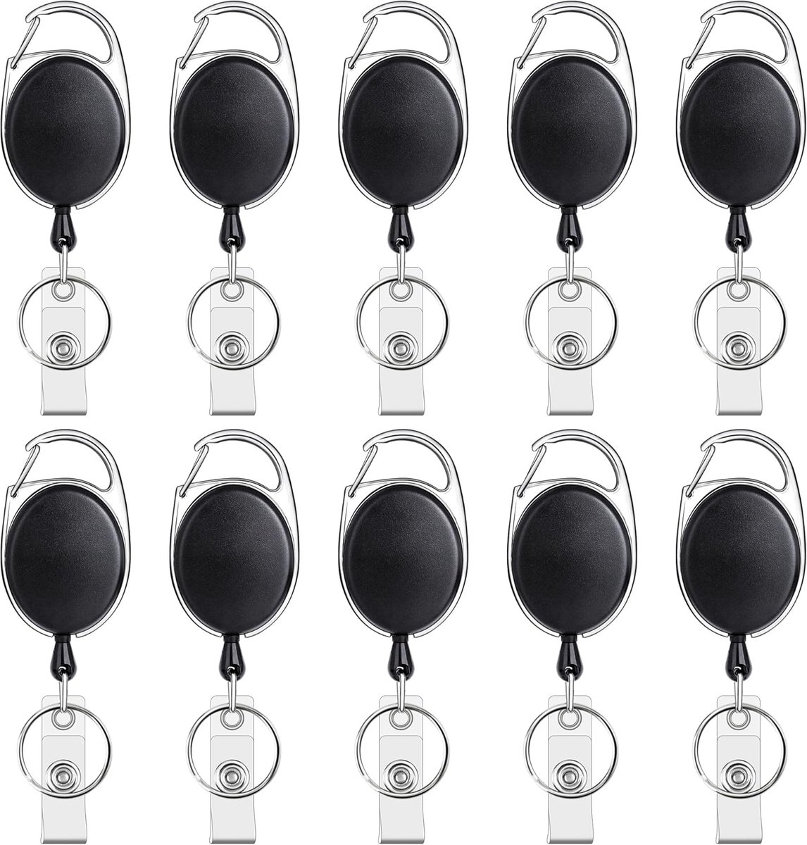 10 Retractable Badge Holders - Extendable Keychain - with Carabiner Belt Clip - D-Clip - Extendable Lanyard Keychain - Keys and Cards - Card Holder Drawstring - Keychain for ID Card Holder and Keychain - Image 1