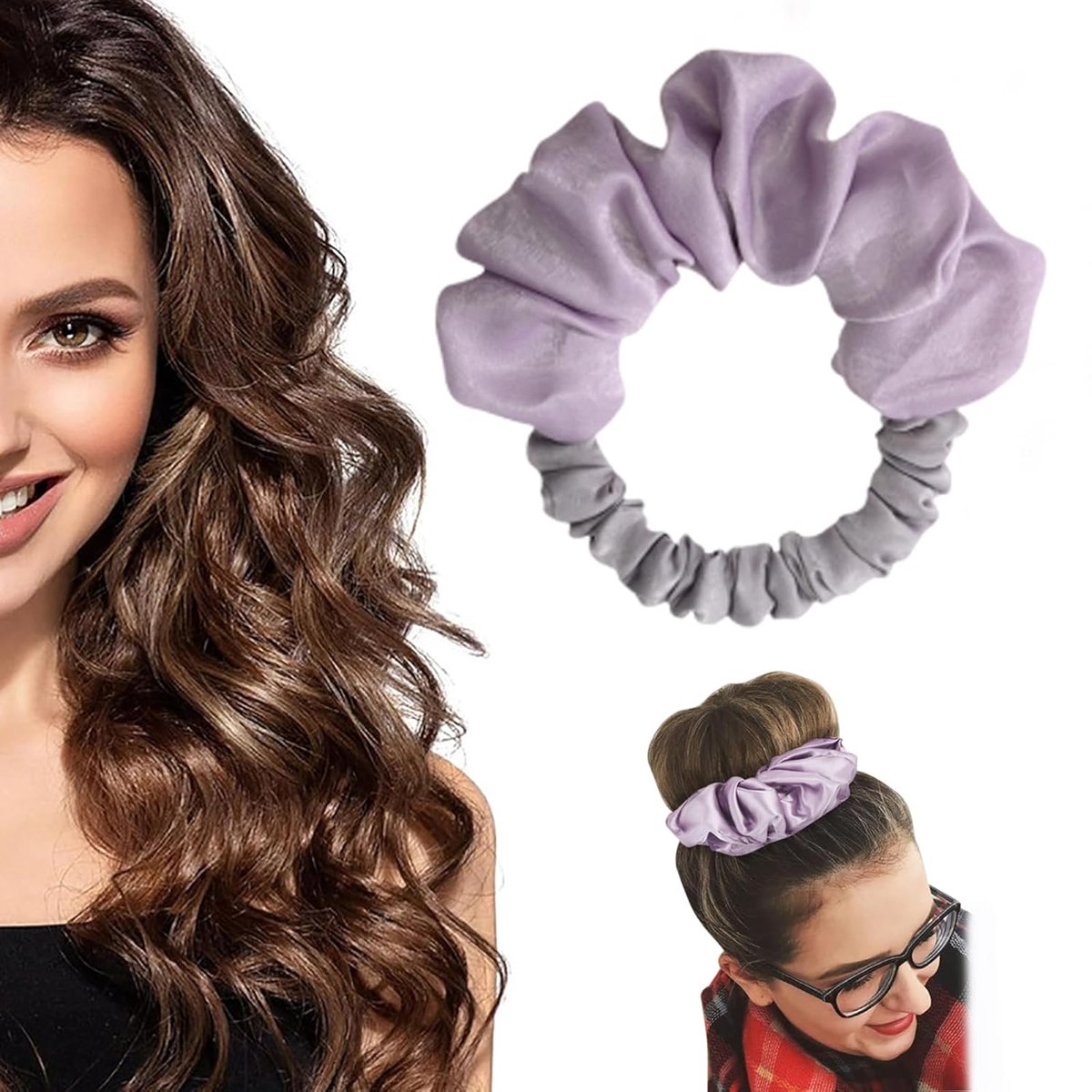 Heatless Curls - Curling Band - Heat-Free Curling Headband - Curls Without Heat - Hair Curler - Heatless Overnight Hair Curlers for Long Hair - Soft Pink Scrunchie - Curly Artifact - Purple - Image 1