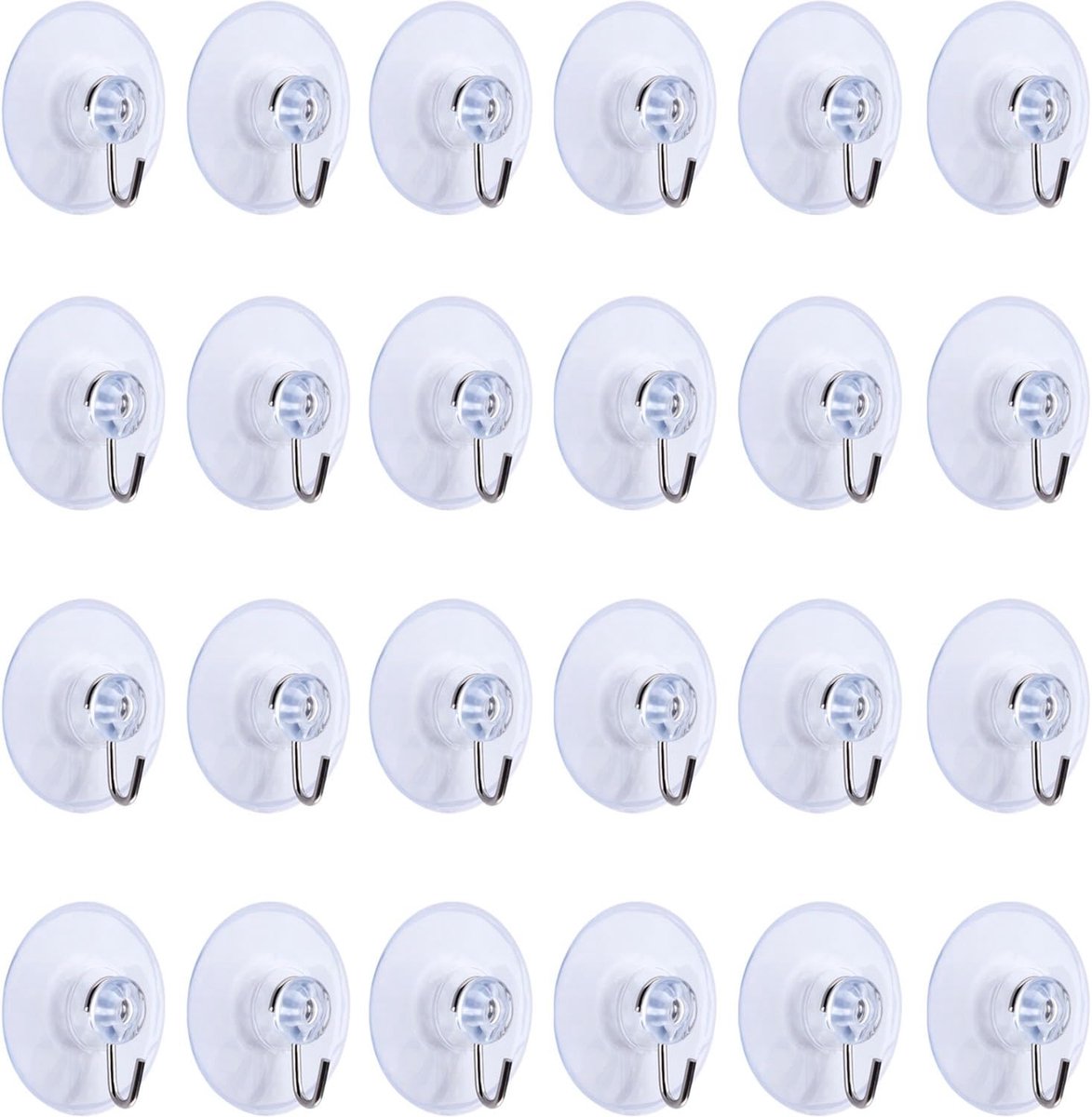24 Pieces Suction Cup with Hook - Suction Cup with Hook Set - Hanging Hooks with Suction Cup - Kitchen Hooks - Towel Hooks - Self-Adhesive Hooks - Reusable Wall Hook - for Tiles, Glass, Window, Shower, Kitchen, Bathroom, Home - Transparent - Image 1