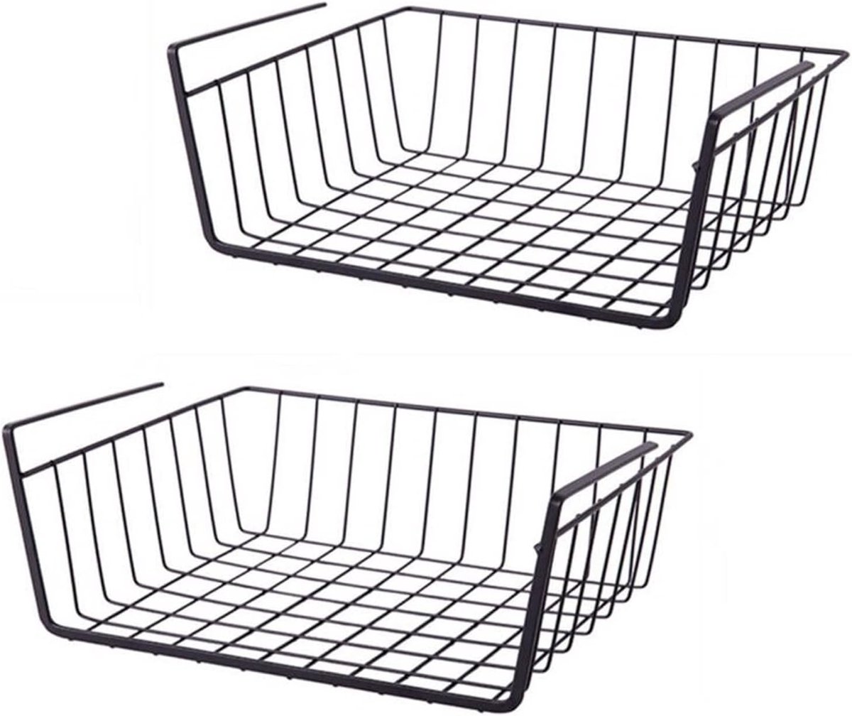 Set of 2 removable metal hanging baskets - organizer - closet hanging basket - suitable for desks, kitchens, refrigerators, bathrooms, cabinets, cupboards - storage - black - Image 1