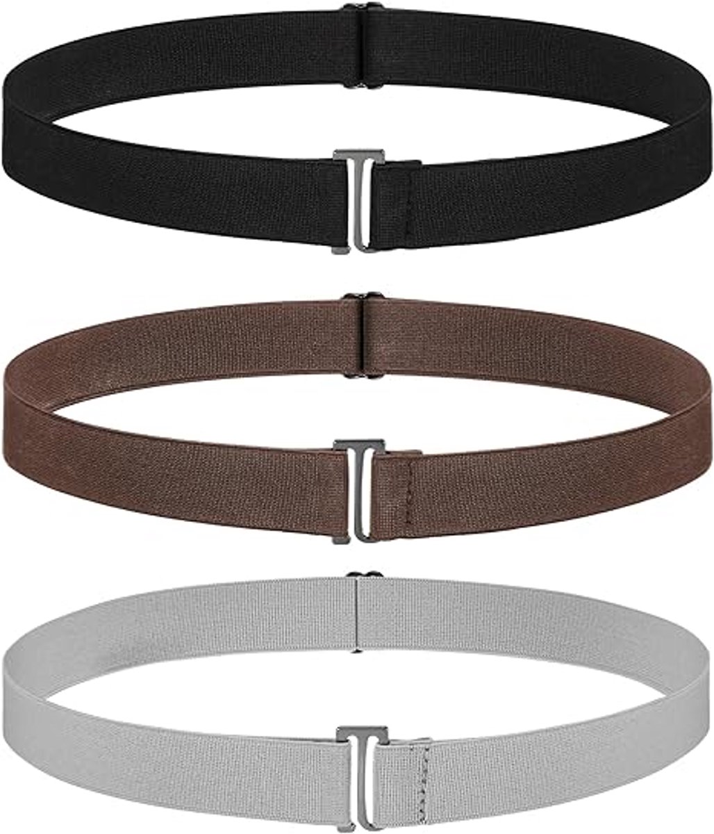 Elastic trouser belt - 3 Pieces - Elastic belt - women's belt - Adjustable Elastic - Trouser belt - Stretch Belts - stretchable belt - trouser belt - Non-slip Waist belt For Men and Women - For Jeans, Trousers and Dresses - Black, Grey, Brown - Image 1
