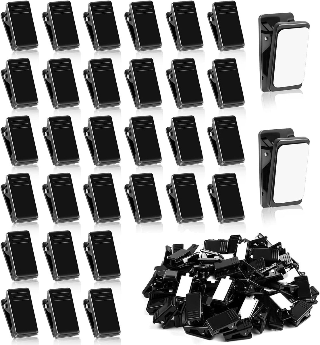 60 pieces - 1.3*2.6 cm - PP clip - self-adhesive spring clips - acrylic glue clips - self-adhesive plastic wall clips - small self-adhesive clip - small size mini spring clips - for Christmas decorations, photos, posters, school, office - black - Image 1