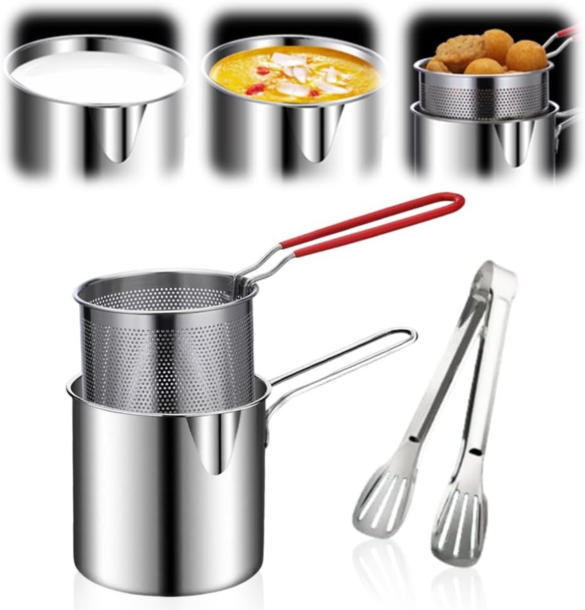 Stainless Steel Deep Fryer - Small Deep Fryer - Filter Jug - With Kitchen Clip - Separates Grease Residues - Deep Fryer with Basket - Mini Deep Fryer - Deep Fryer - Chip Fryer - Household Deep Fryer - Suitable for Gas and Induction - For Kitchen and Campi - Image 1