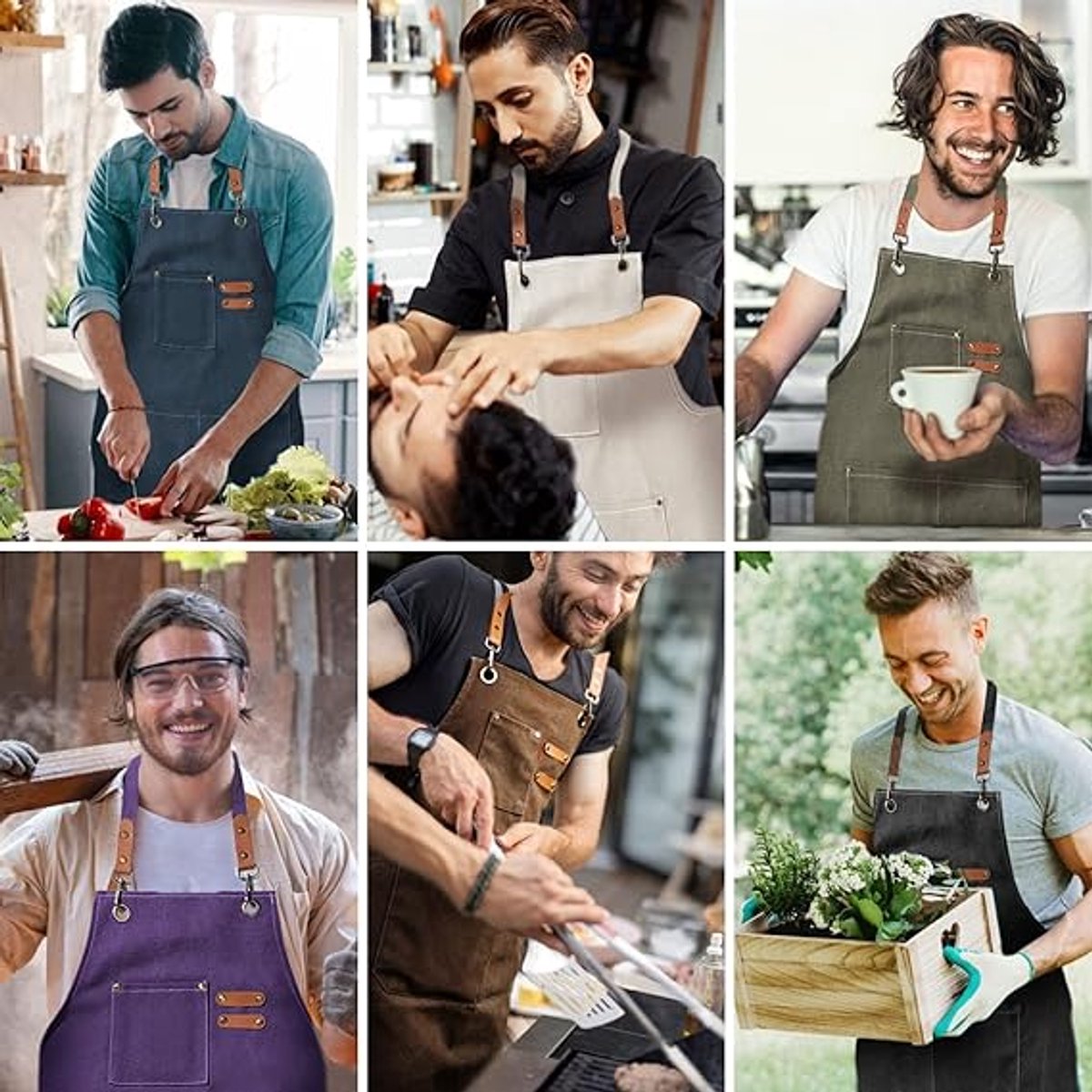 Men's Canvas Apron - Canvas Apron - 3 Pockets - Waterproof - Adjustable - Kitchen Apron for Men and Women - Apron for Barbecue, Restaurant, Garden, Carpenter - Easily Adjustable - Blue - 76 x 68 cm - Image 4